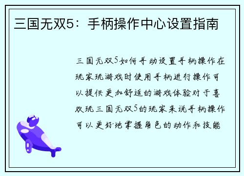 三国无双5：手柄操作中心设置指南